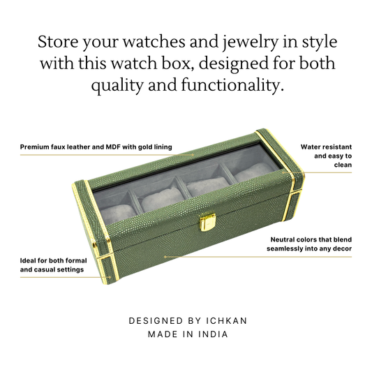 Leatherette Watch Storage and Organiser Box 4 Partition | Olive Green | Serpentine