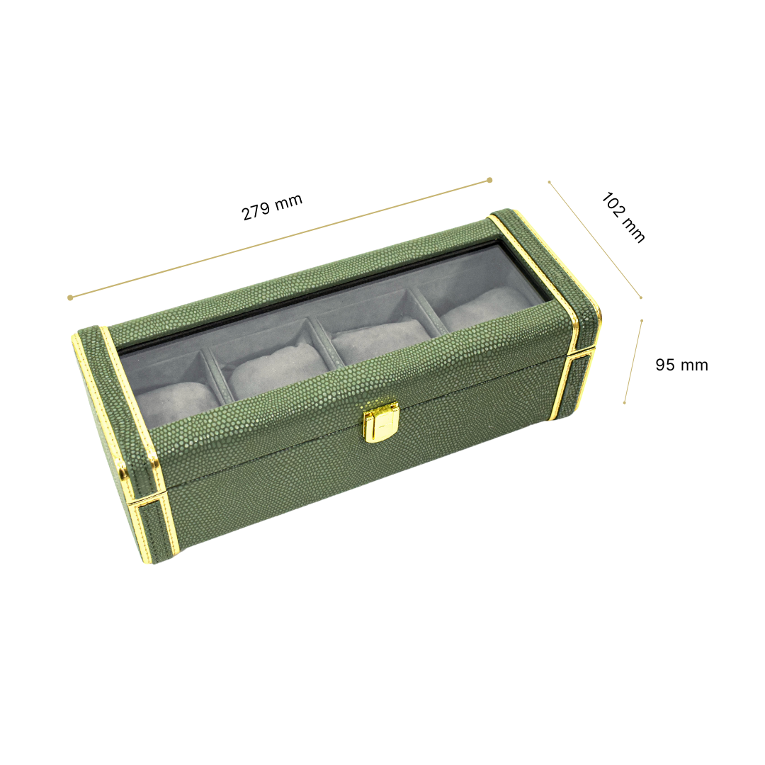 Leatherette Watch Storage and Organiser Box 4 Partition | Olive Green | Serpentine