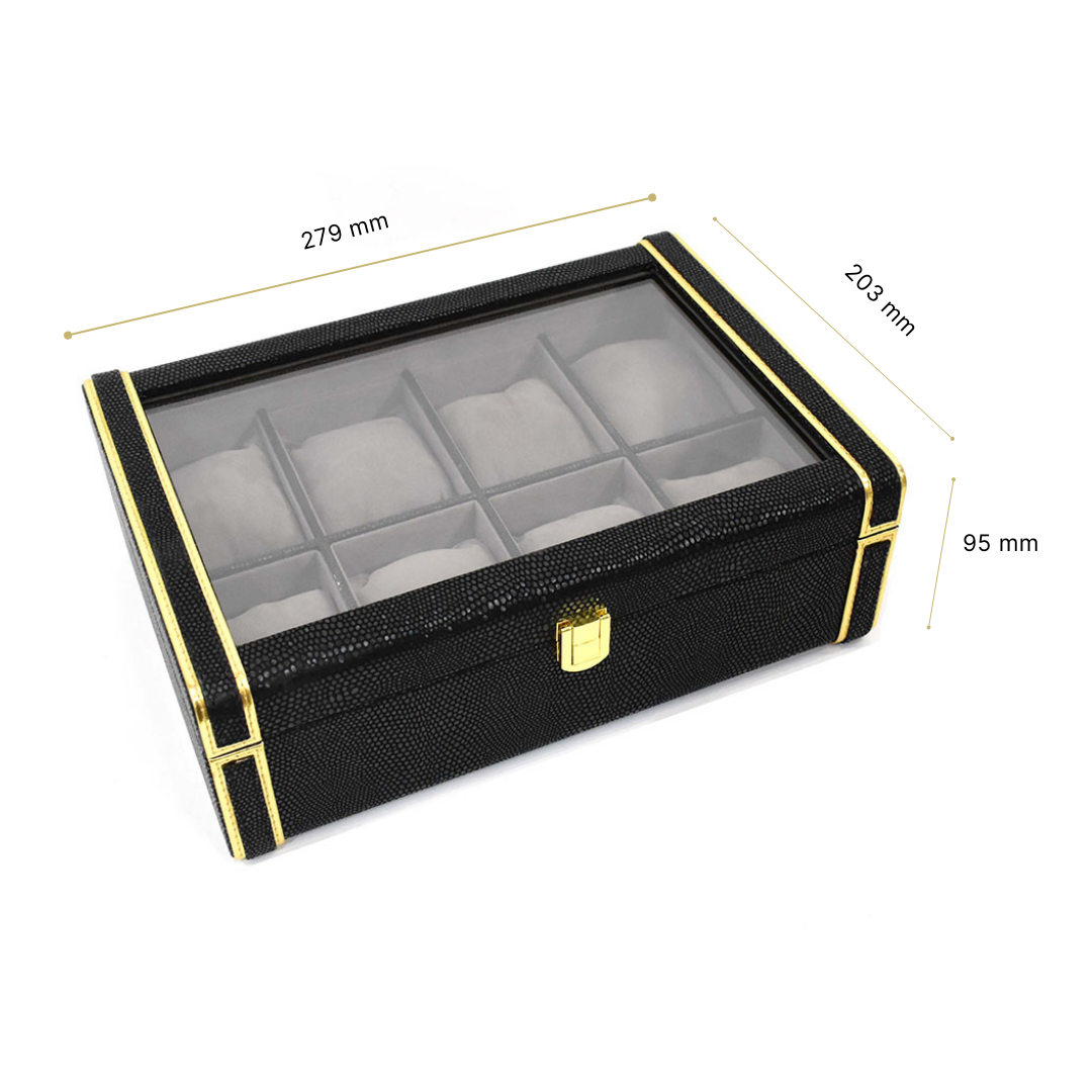 Leatherette Watch Storage and Organiser Box 8 Partition | Black | Serpentine