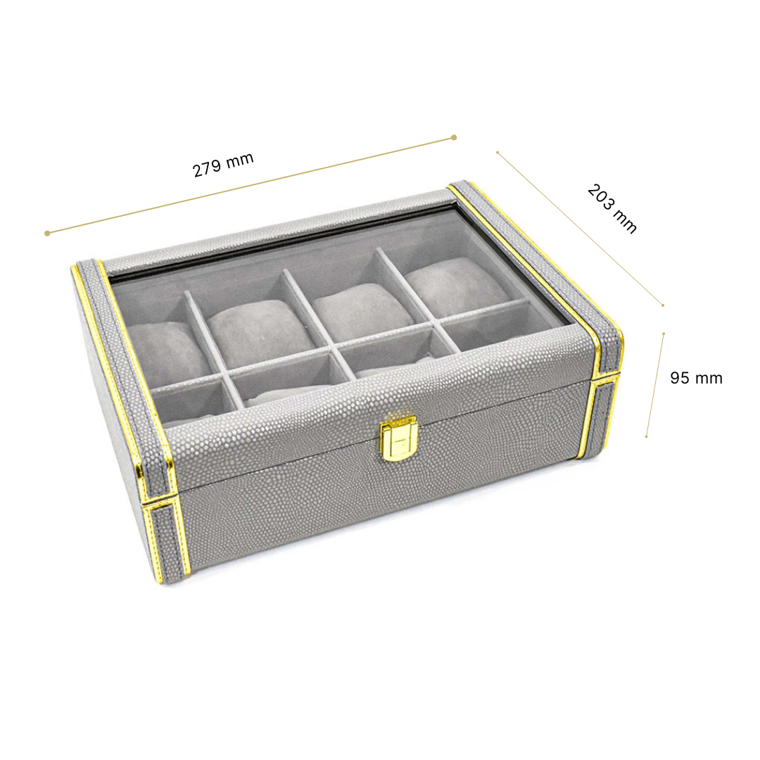 Leatherette Watch Storage and Organiser Box 8 Partition | Grey | Serpentine