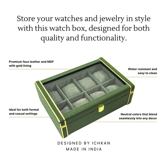 Leatherette Watch Storage and Organiser Box 8 Partition | Olive Green | Serpentine