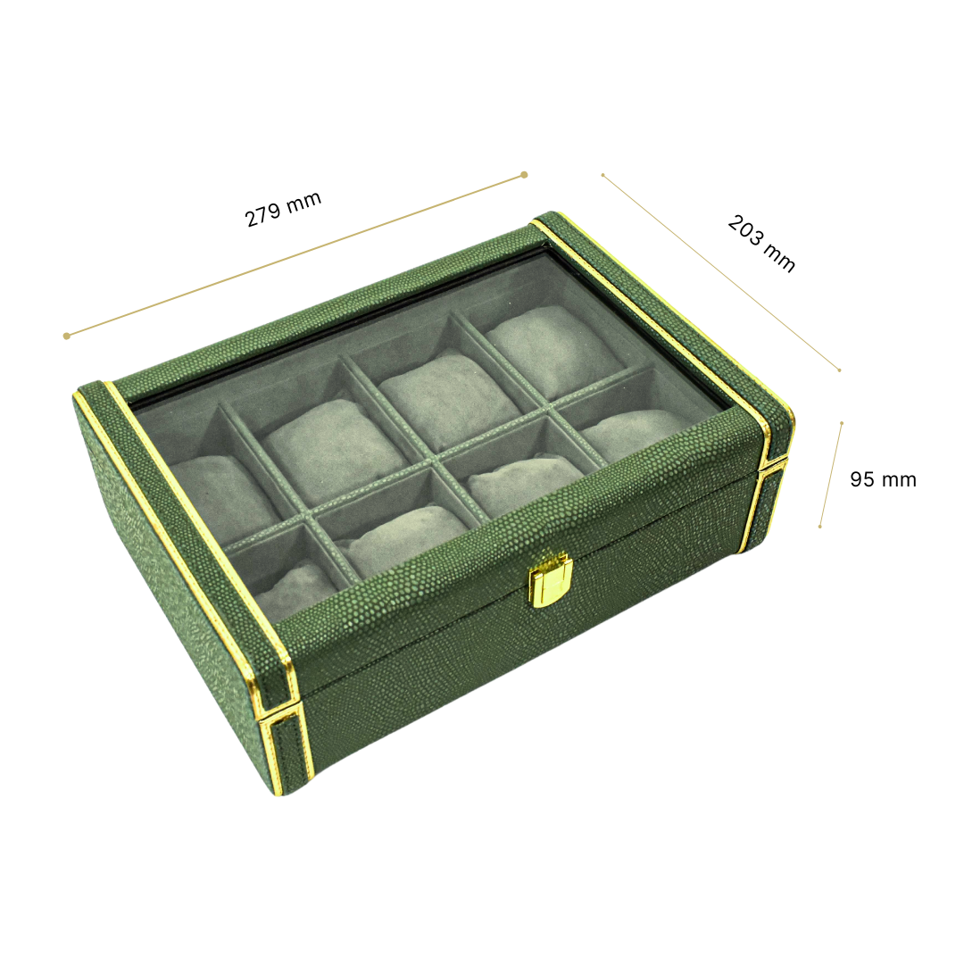 Leatherette Watch Storage and Organiser Box 8 Partition | Olive Green | Serpentine