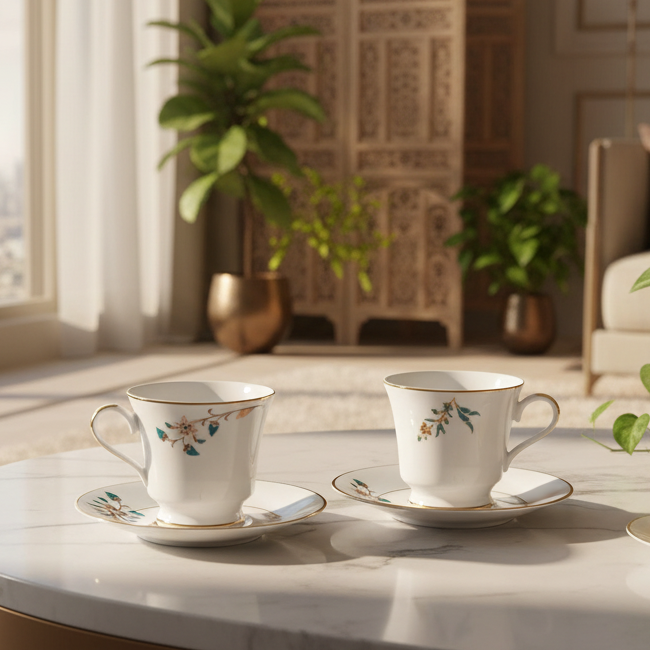 Tea Cup and Saucer Set 12 Pcs Bell Shape | Green | Shahi ICHKAN by Day To Day