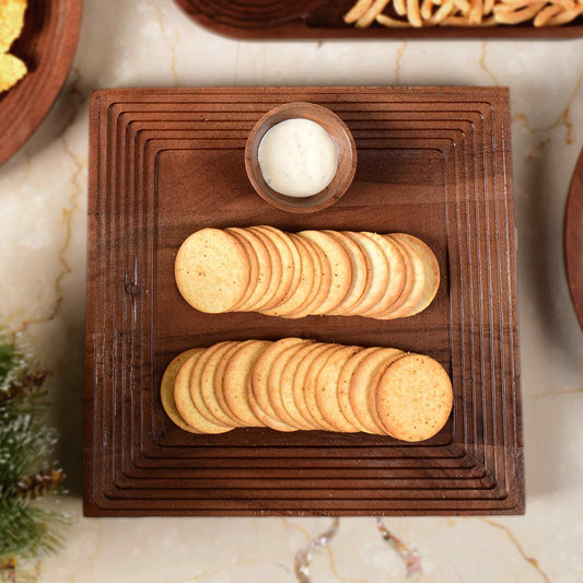 Wooden Square Platter with Round Dip Bowl | Brown | Stepwell ICHKAN by Day To Day