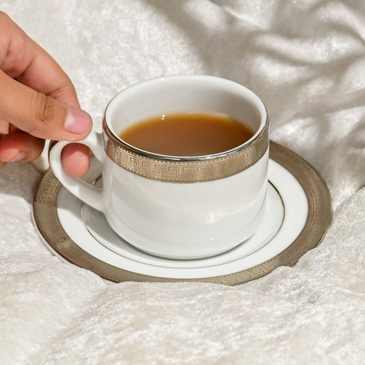 Tea Cup and Saucer Set 12pc | Platinum | Greek Key Platinum ICHKAN by Day To Day