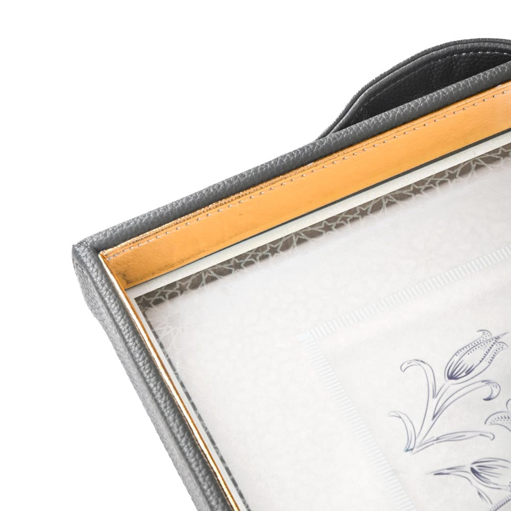 Grey Iris Print Glass Leatherette Square Tray