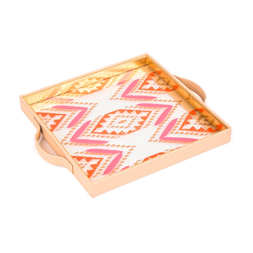 Shamiyana Glass Leatherette Square Tray | Ivory