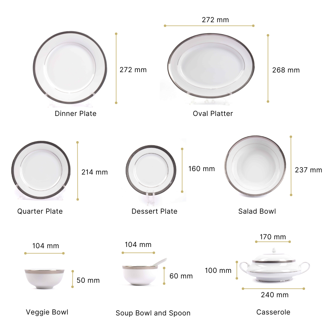 Porcelain Dinner Set 41pc | Platinum | Vienna Platinum ICHKAN by Day To Day