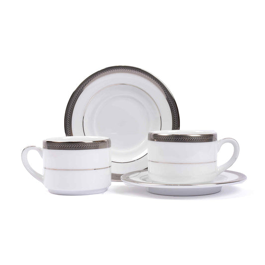 Tea Cup & Saucer Set 12pc | Platinum | Vienna Platinum ICHKAN by Day To Day