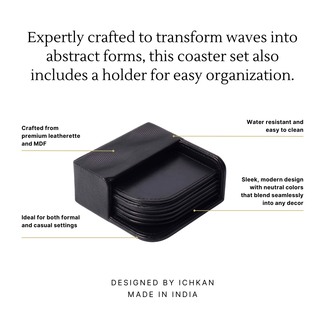 Coasters Set Of 6 | Black | Wave