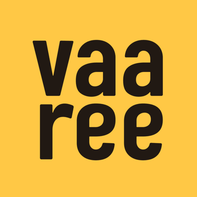 Black text 'vaaree' on a yellow background