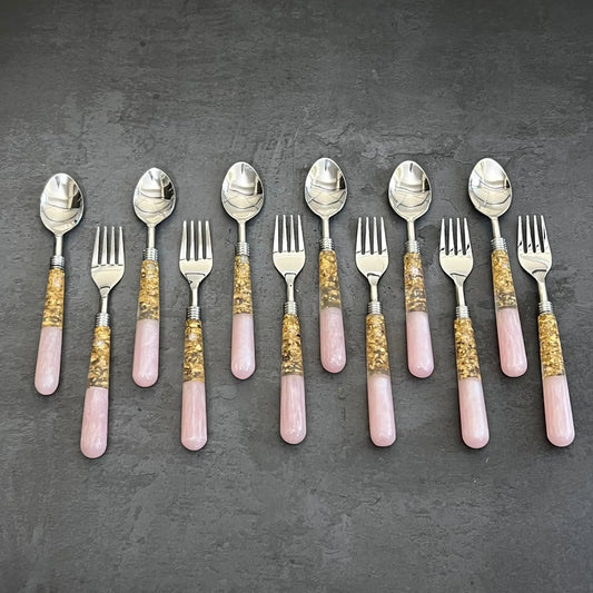 Pink marble - Cutlery Set of 12 Ichkan