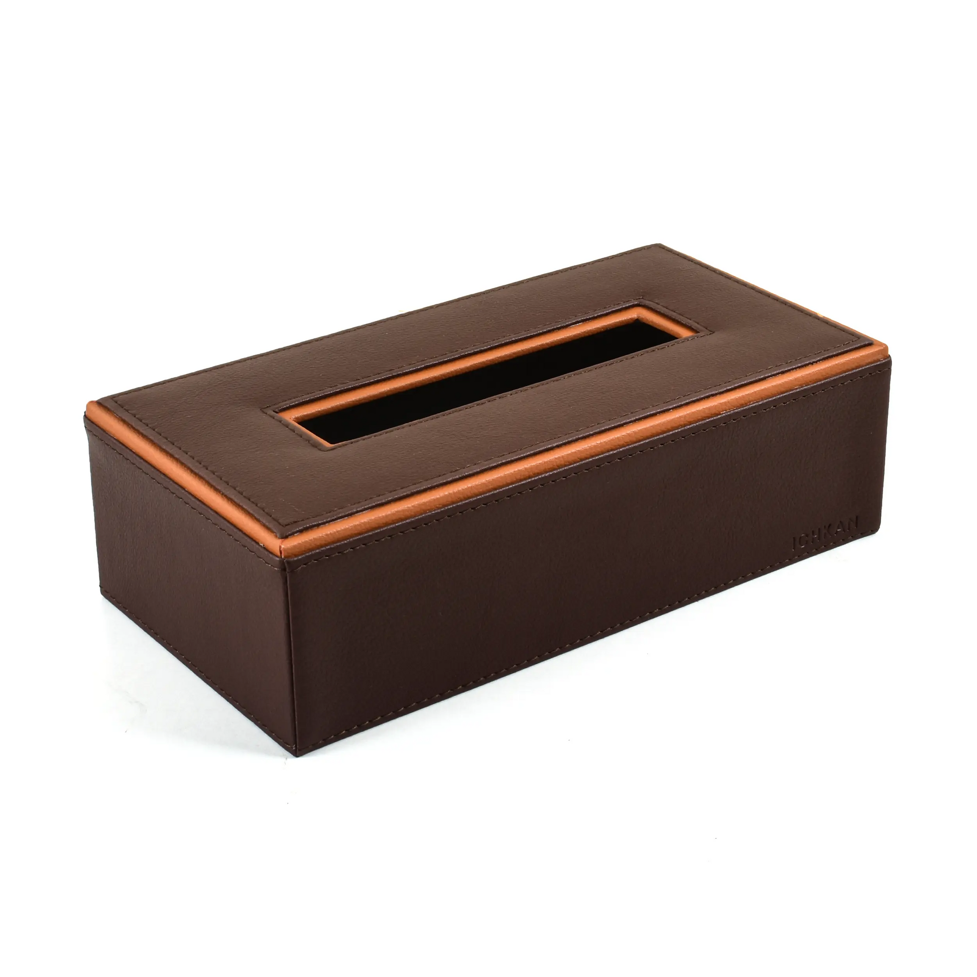 Leatherette Rectangle Tissue Box Holder | Dark Brown | Axis 2.0 ICHKAN