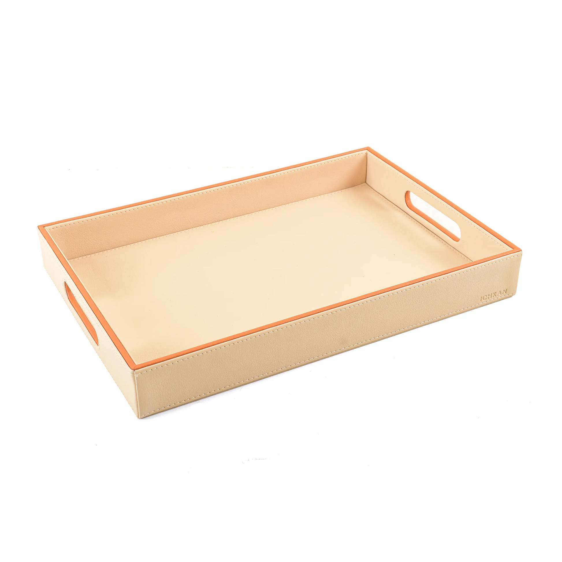 Leatherette Rectangle Serving Tray Set of 2 | Beige | Axis 2.0 ICHKAN