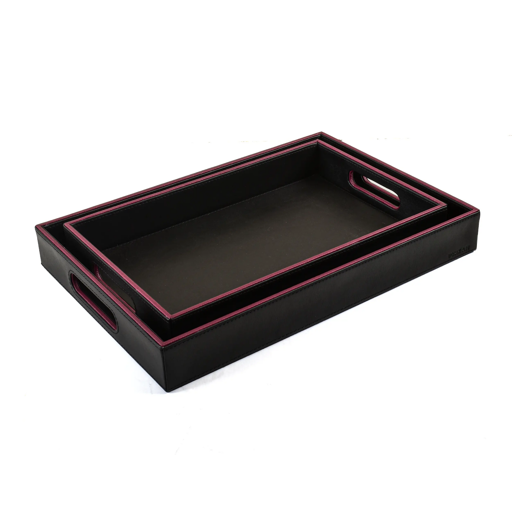 Leatherette Rectangle Serving Tray Set of 2 | Black | Axis 2.0 ICHKAN