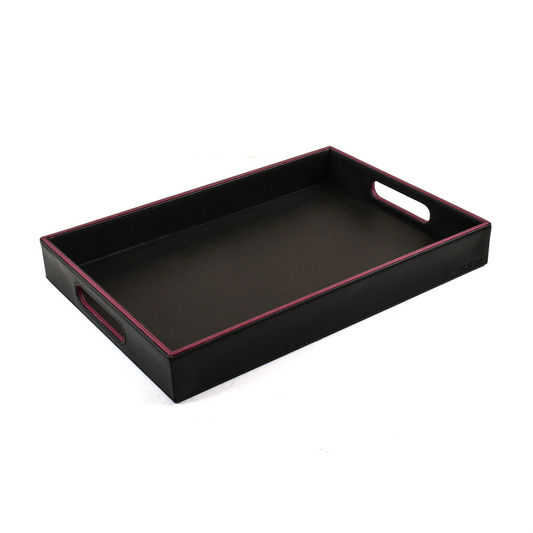 Leatherette Rectangle Serving Tray Large | Black | Axis 2.0 ICHKAN