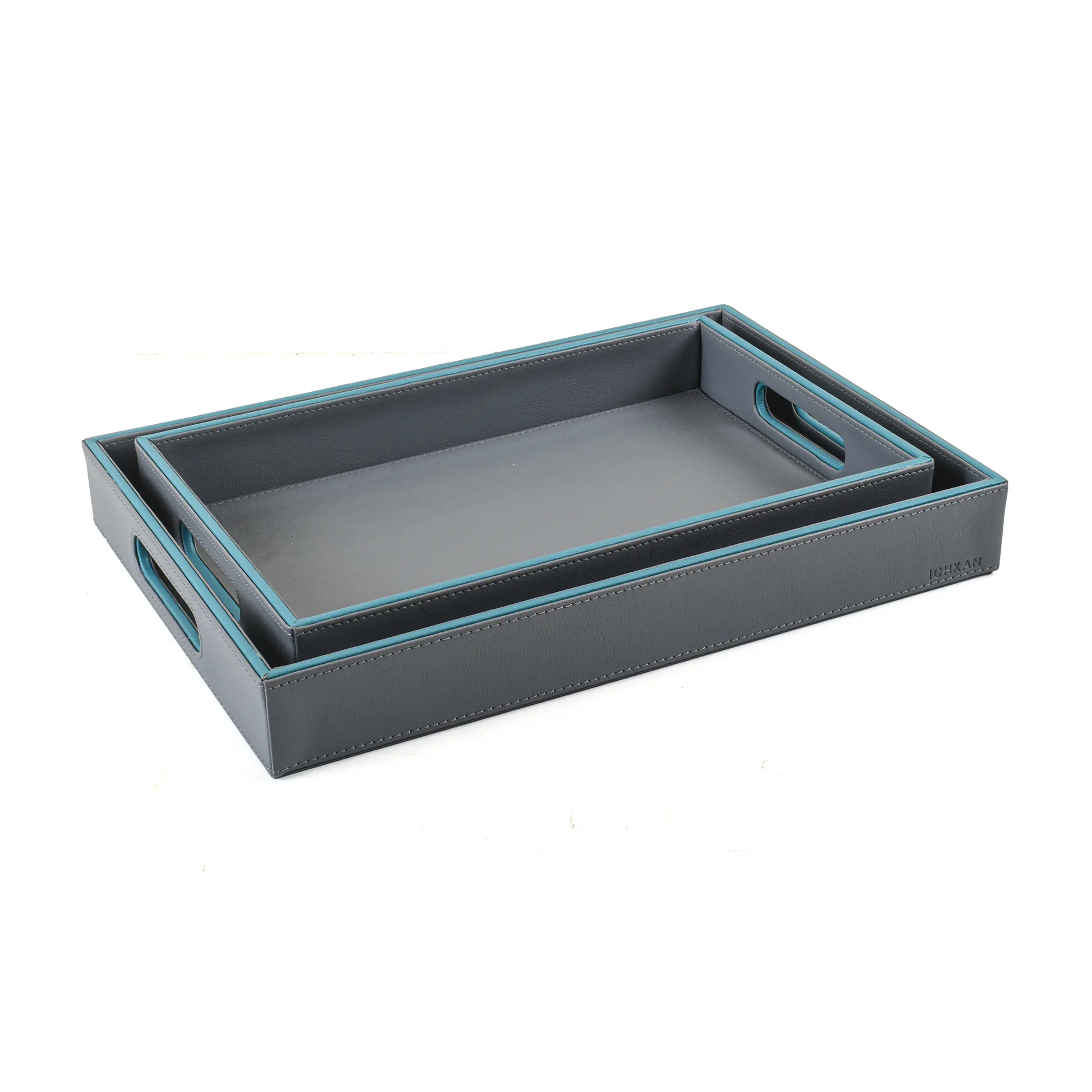 Leatherette Rectangle Serving Tray Small | Grey | Axis 2.0 ICHKAN