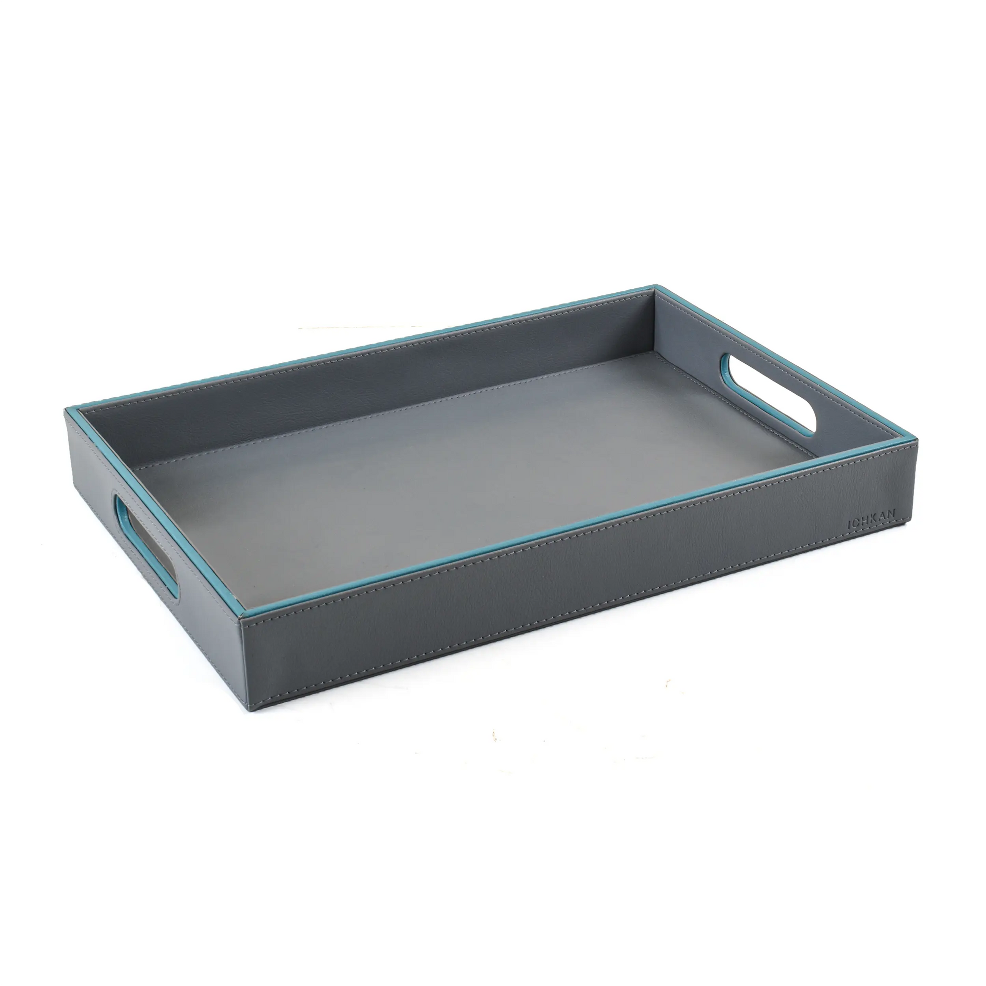 Leatherette Rectangle Serving Tray Set of 2 | Grey | Axis 2.0 ICHKAN