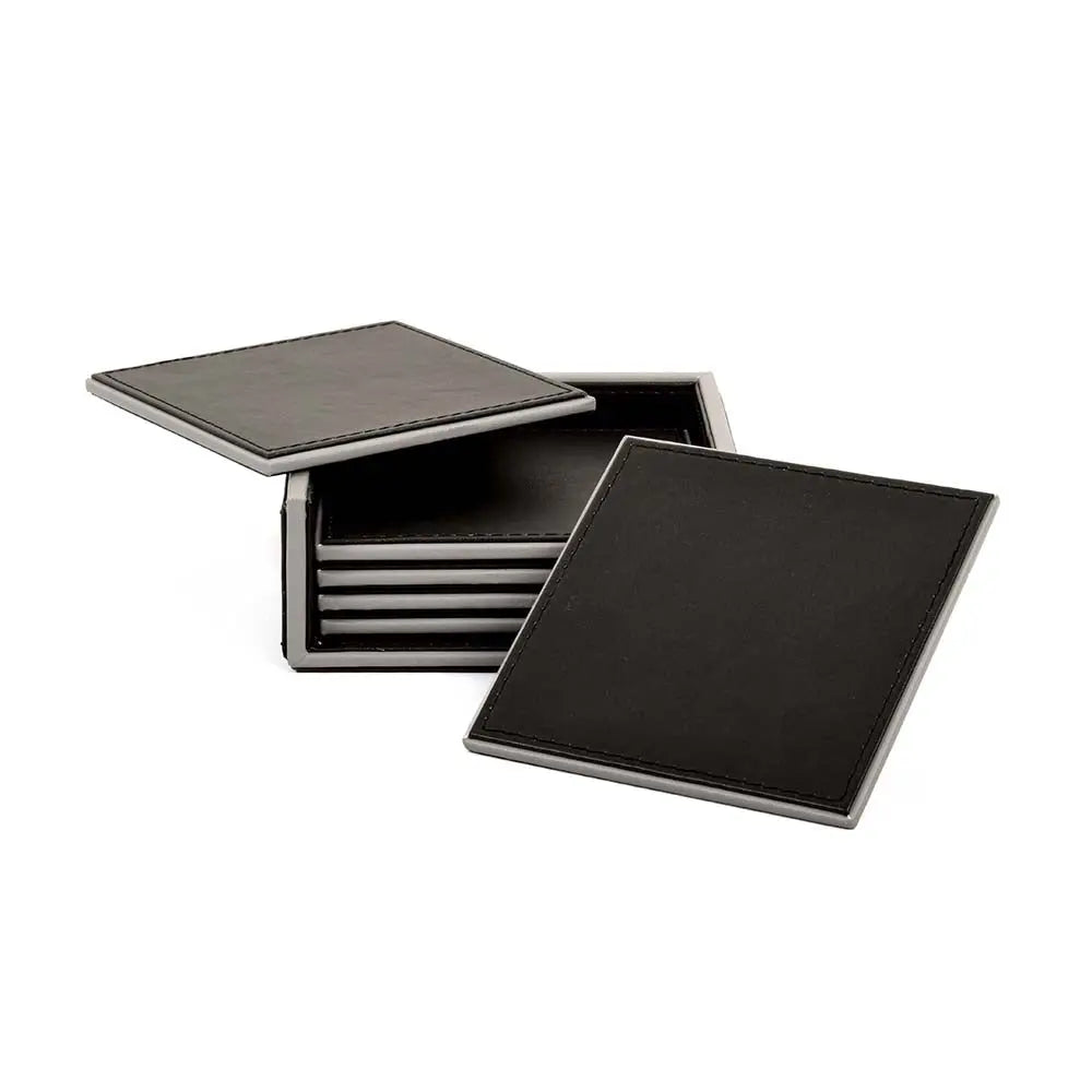 Leatherette Square Coasters Set of 6 I Black | Axis ICHKAN