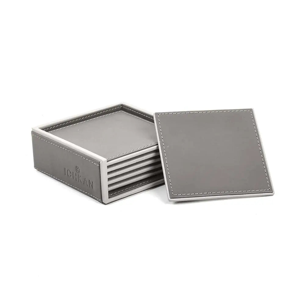 Leatherette Square Coasters Set of 6 I Grey | Axis ICHKAN