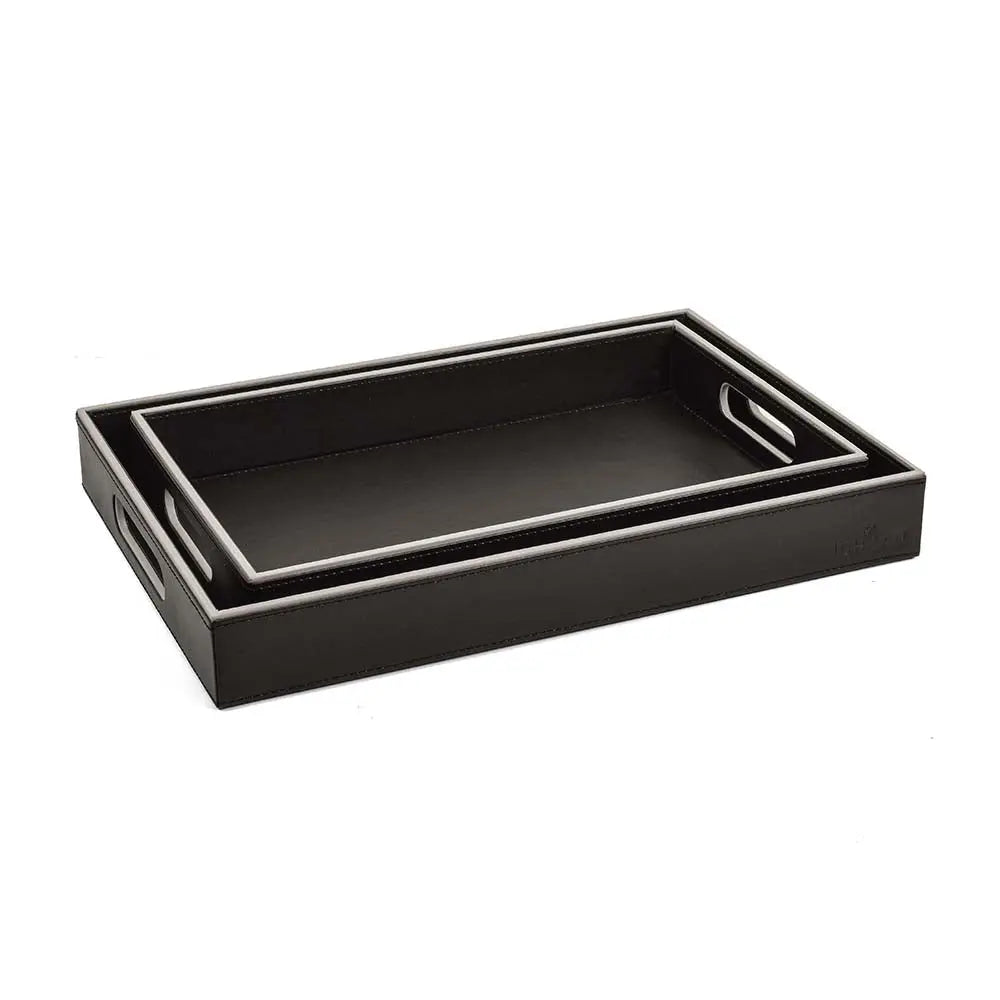 Leatherette Rectangle Serving Tray Set of 2 | Black | Axis ICHKAN