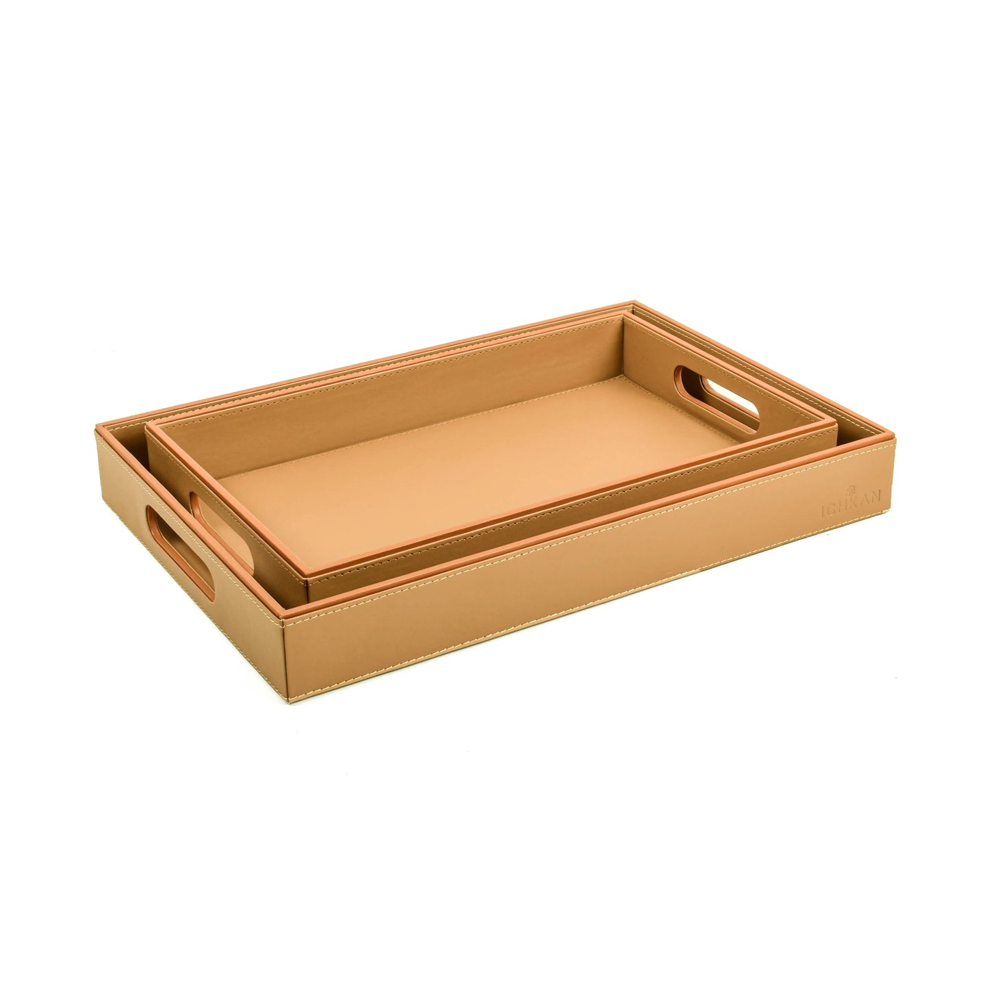 Leatherette Rectangle Serving Tray Small | Camel | Axis Ichkan