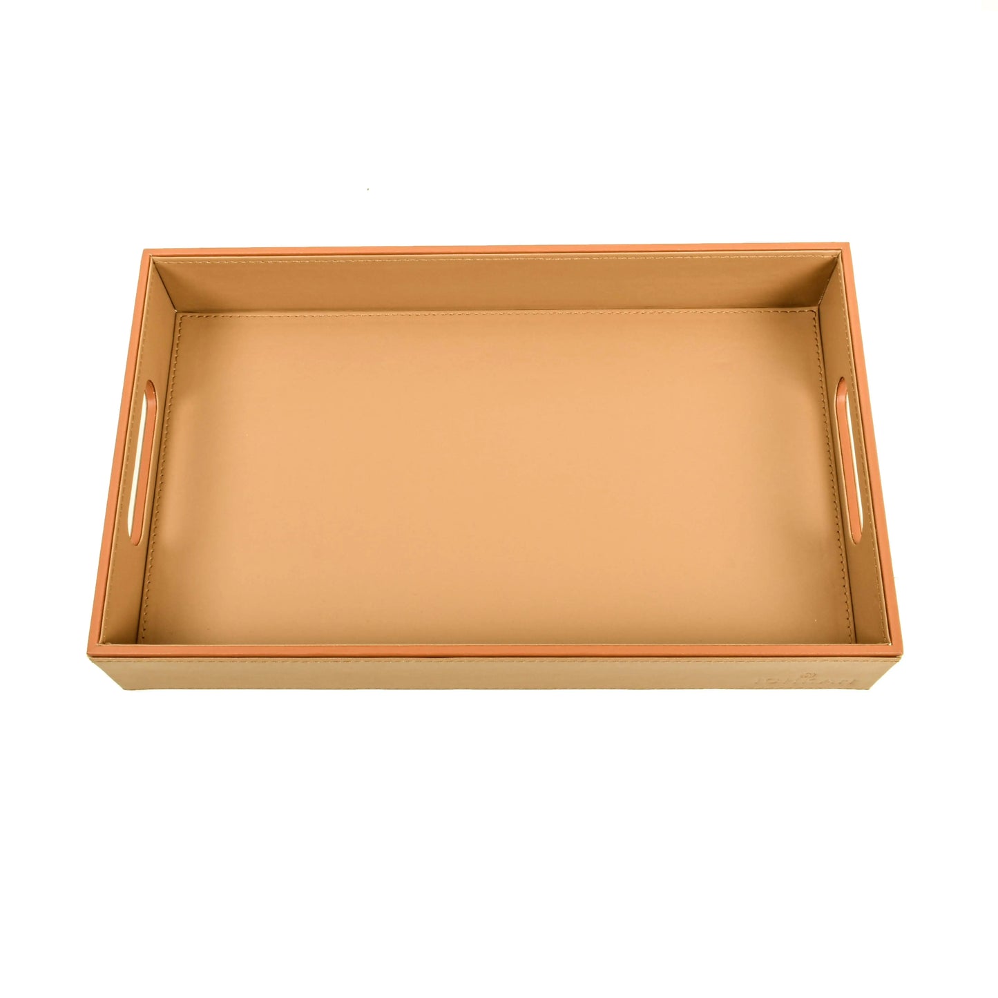 Leatherette Rectangle Serving Tray Set of 2 | Camel | Axis ICHKAN