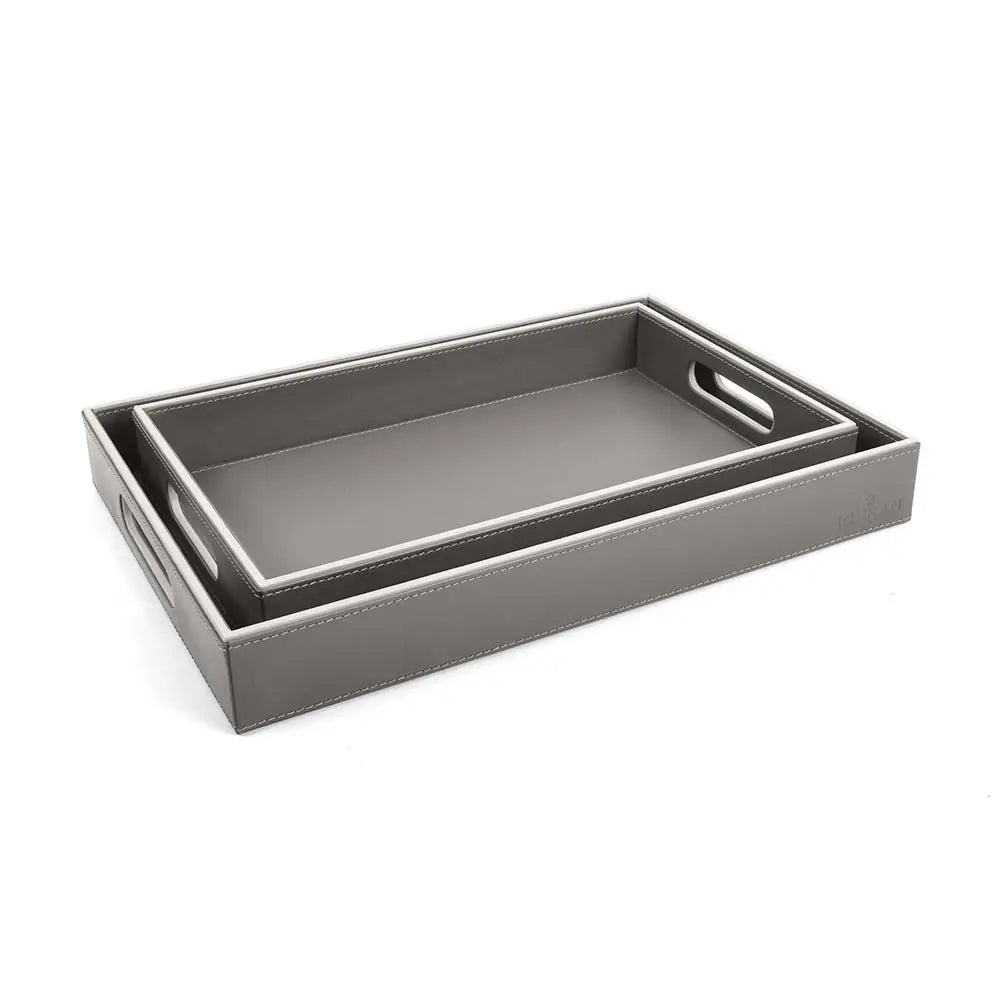 Leatherette Rectangle Serving Tray Set of 2 | Grey | Axis ICHKAN