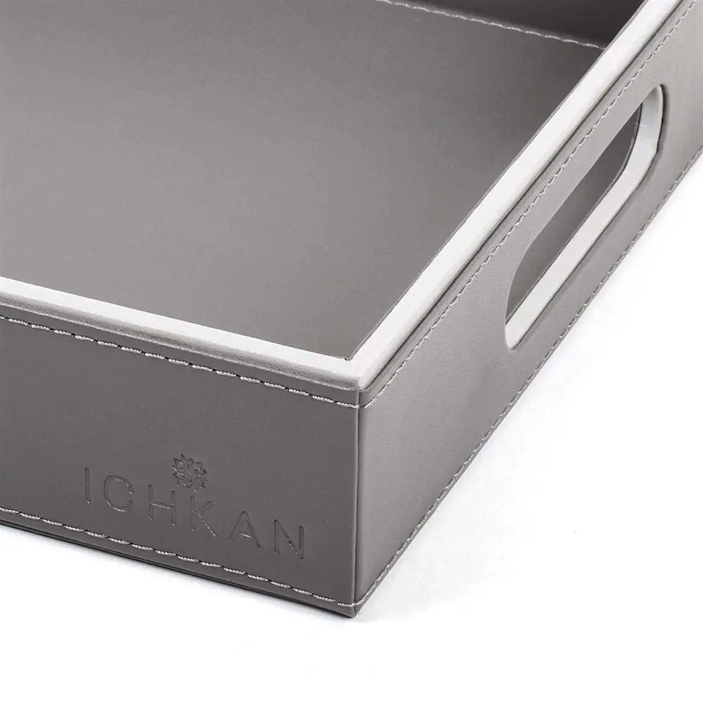 Leatherette Rectangle Serving Tray Large | Grey | Axis Ichkan