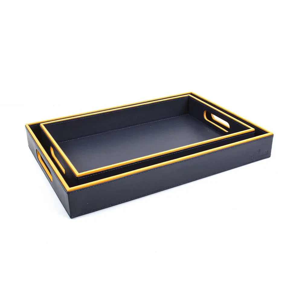 Leatherette Rectangle Serving Tray Set of 2 | Blue | Axis ICHKAN