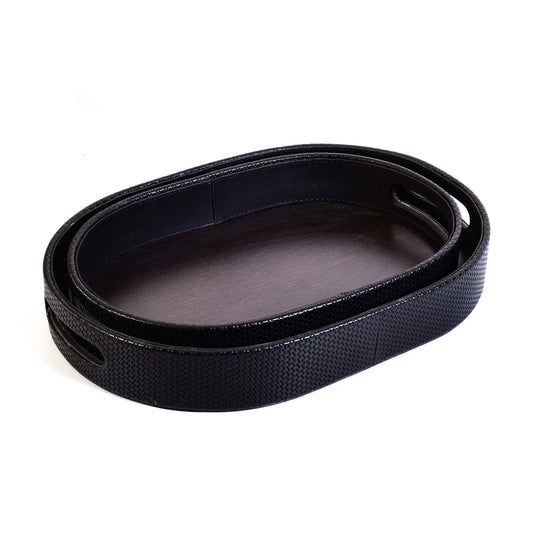 Leatherette Serving Tray Set of 2 | Black | Capsule Ichkan