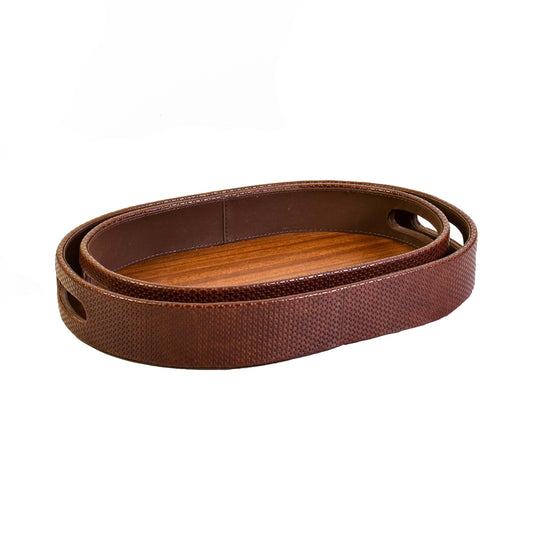Leatherette Serving Tray Set of 2 | Brown | Capsule Ichkan
