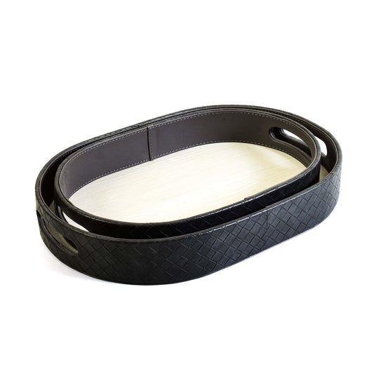 Leatherette Serving Tray Set of 2 | Grey | Capsule Ichkan