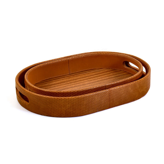 Leatherette Serving Tray Set of 2 | Tan | Capsule Ichkan