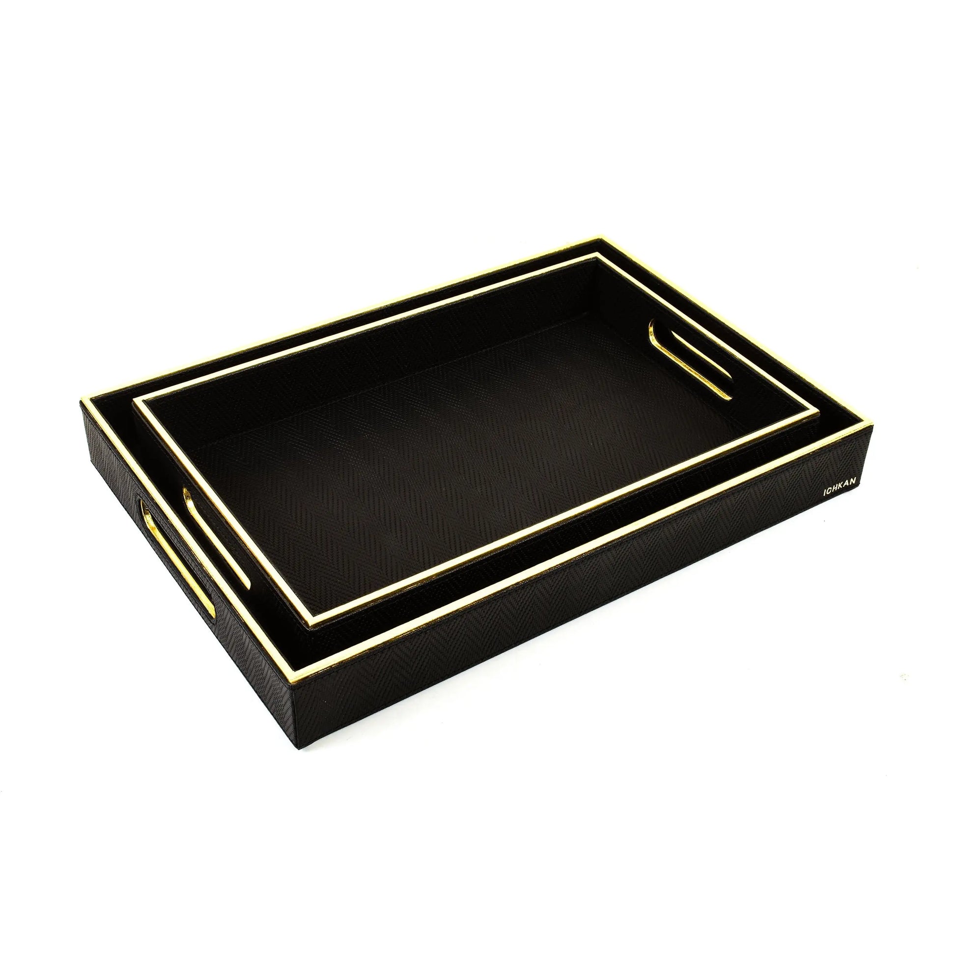 Leatherette Rectangle Serving Tray Set of 2 | Black | Hamilton Ichkan