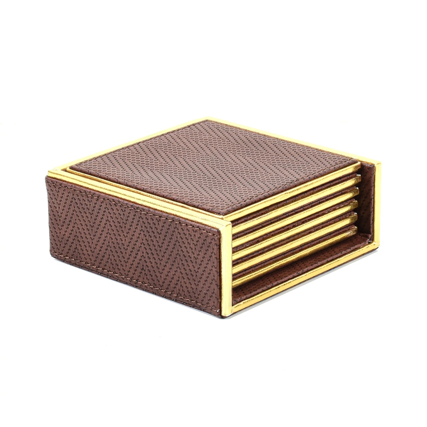 Leatherette Square Coasters Set of 6 | Brown | Hamilton Ichkan