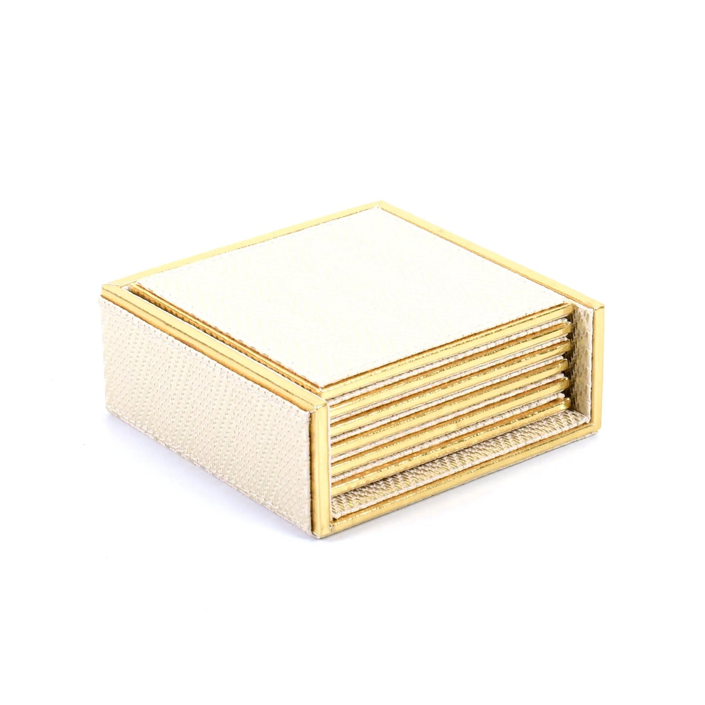 Leatherette Square Coasters Set of 6 | White Gold | Hamilton Ichkan