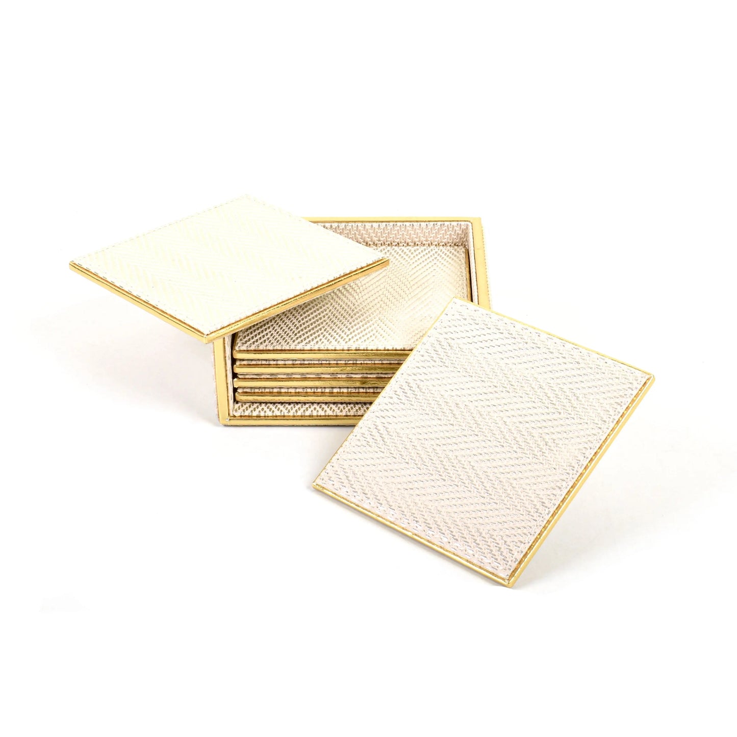 Leatherette Square Coasters Set of 6 | White Gold | Hamilton Ichkan