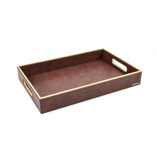 Leatherette Rectangle Serving Tray Large | Brown | Hamilton Ichkan