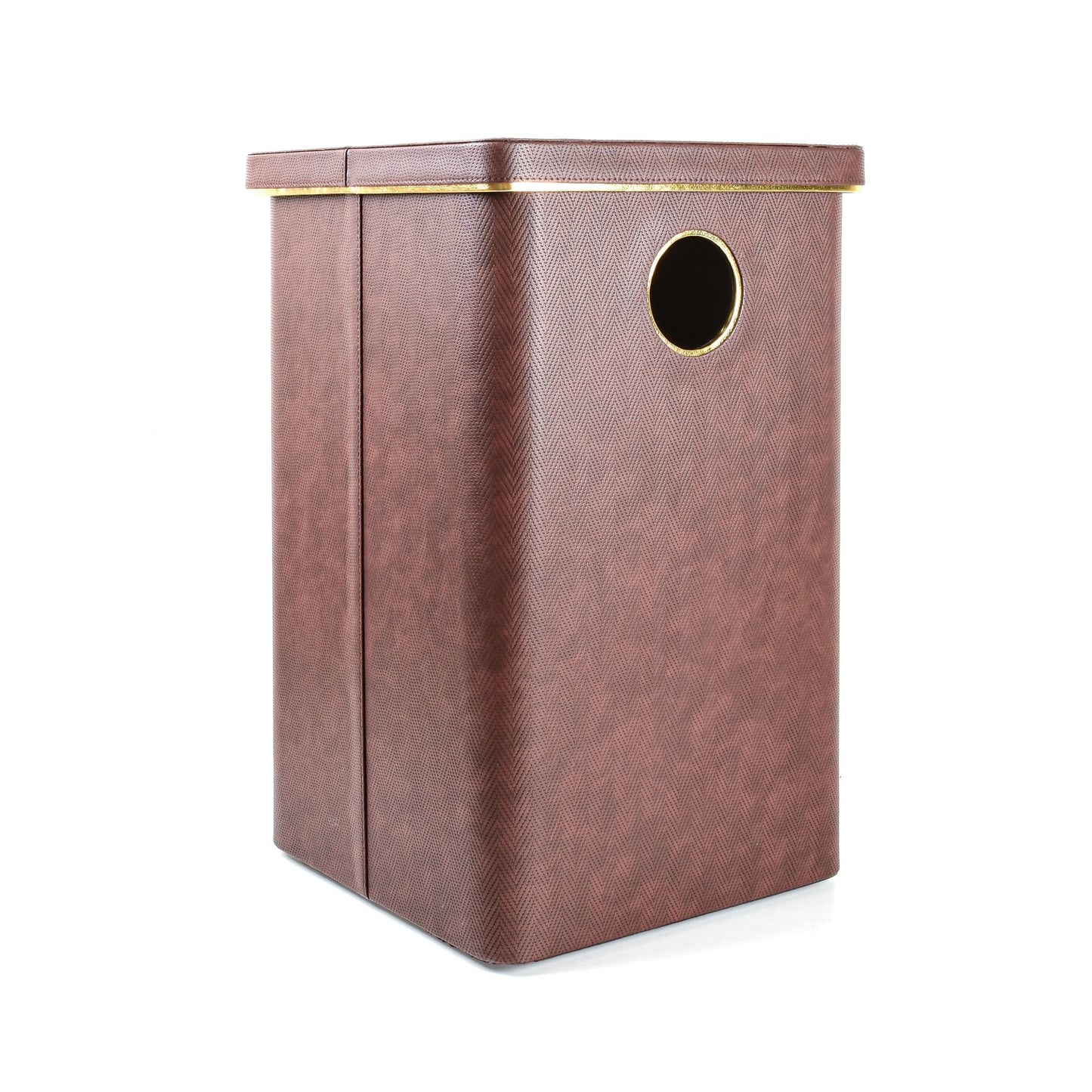 Leatherette Laundry Basket With Lid | Brown | Hamilton Ichkan