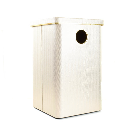Leatherette Laundry Basket With Lid | White Gold | Hamilton Ichkan