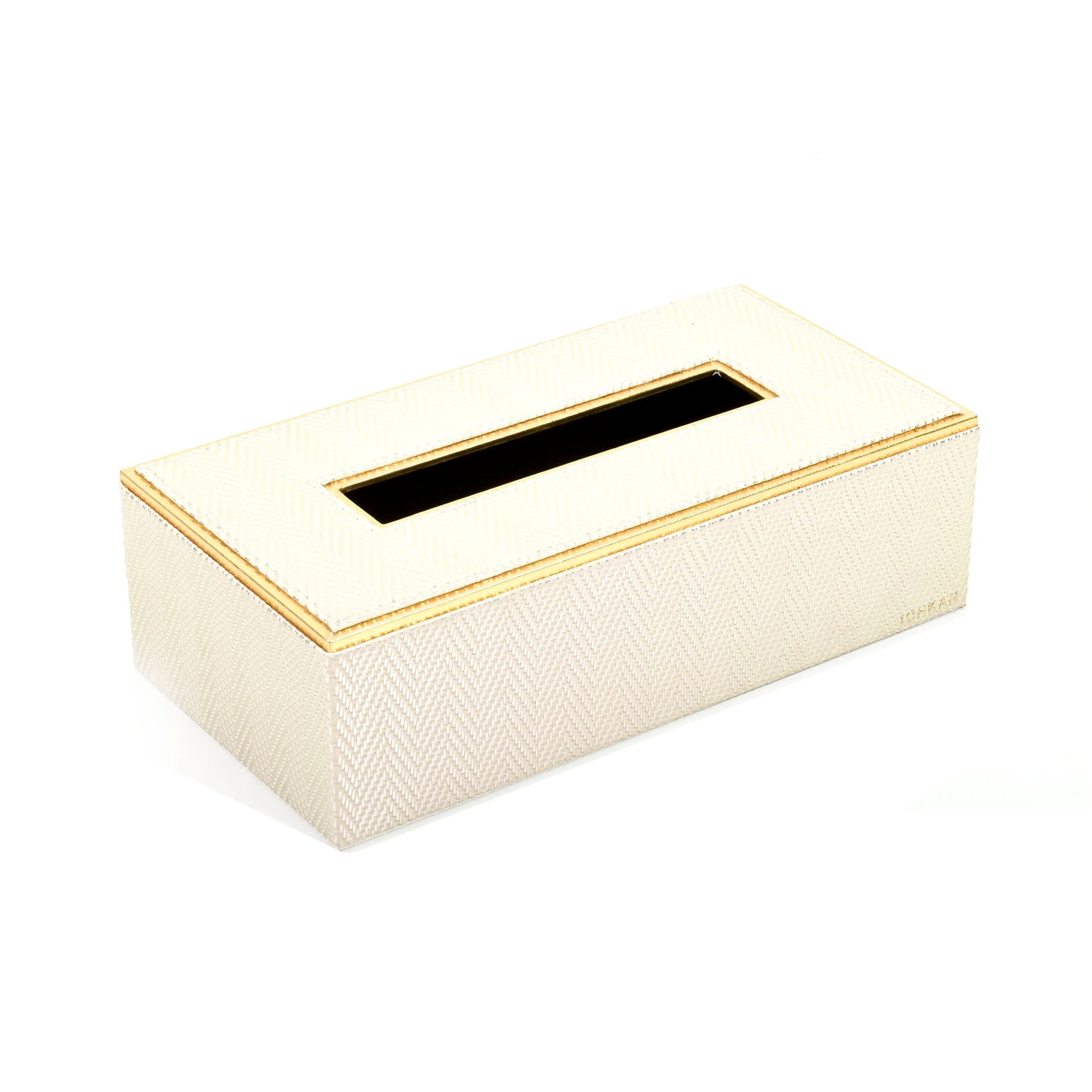 Leatherette Rectangle Tissue Box Holder | White Gold | Hamilton Ichkan