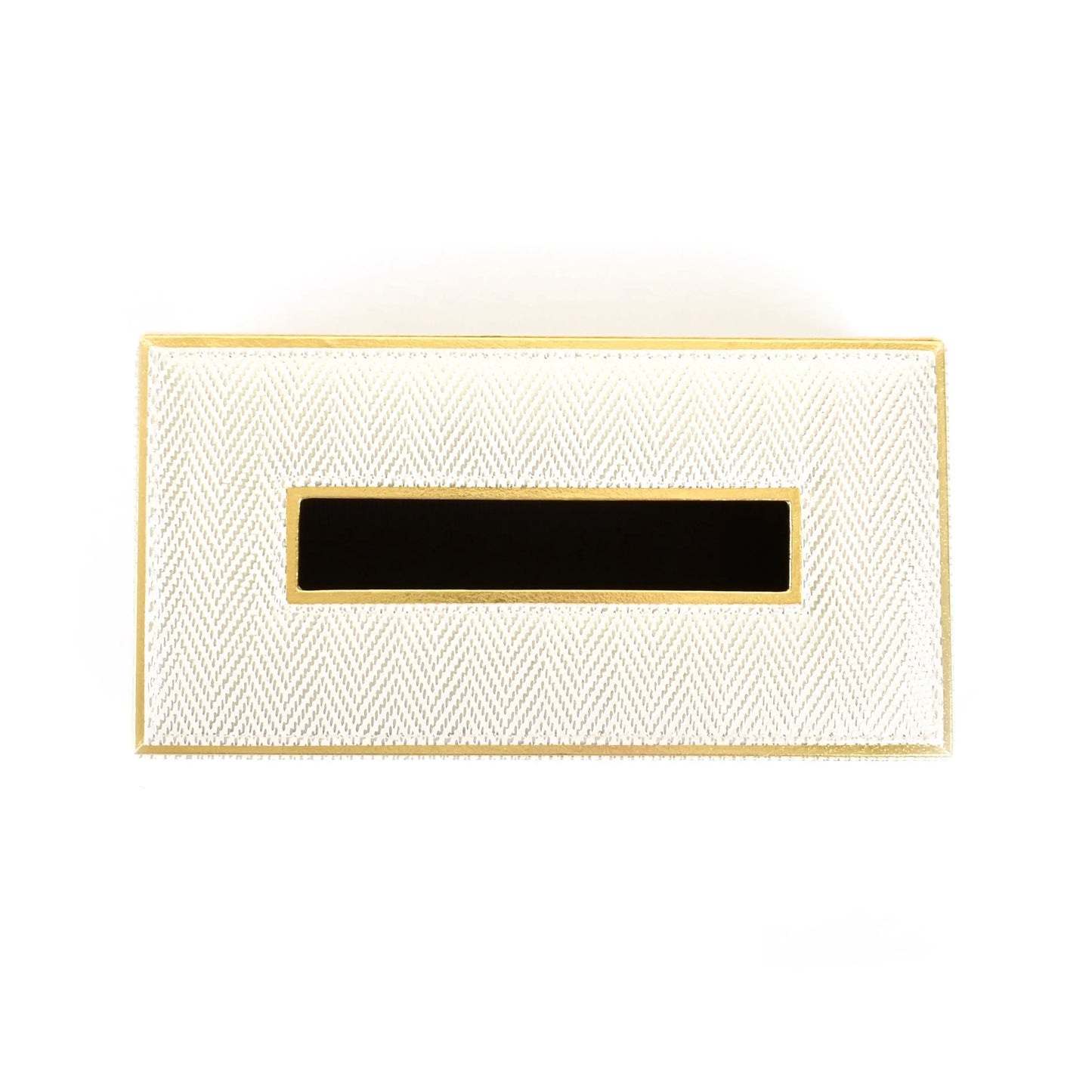 Leatherette Rectangle Tissue Box Holder | White Gold | Hamilton Ichkan
