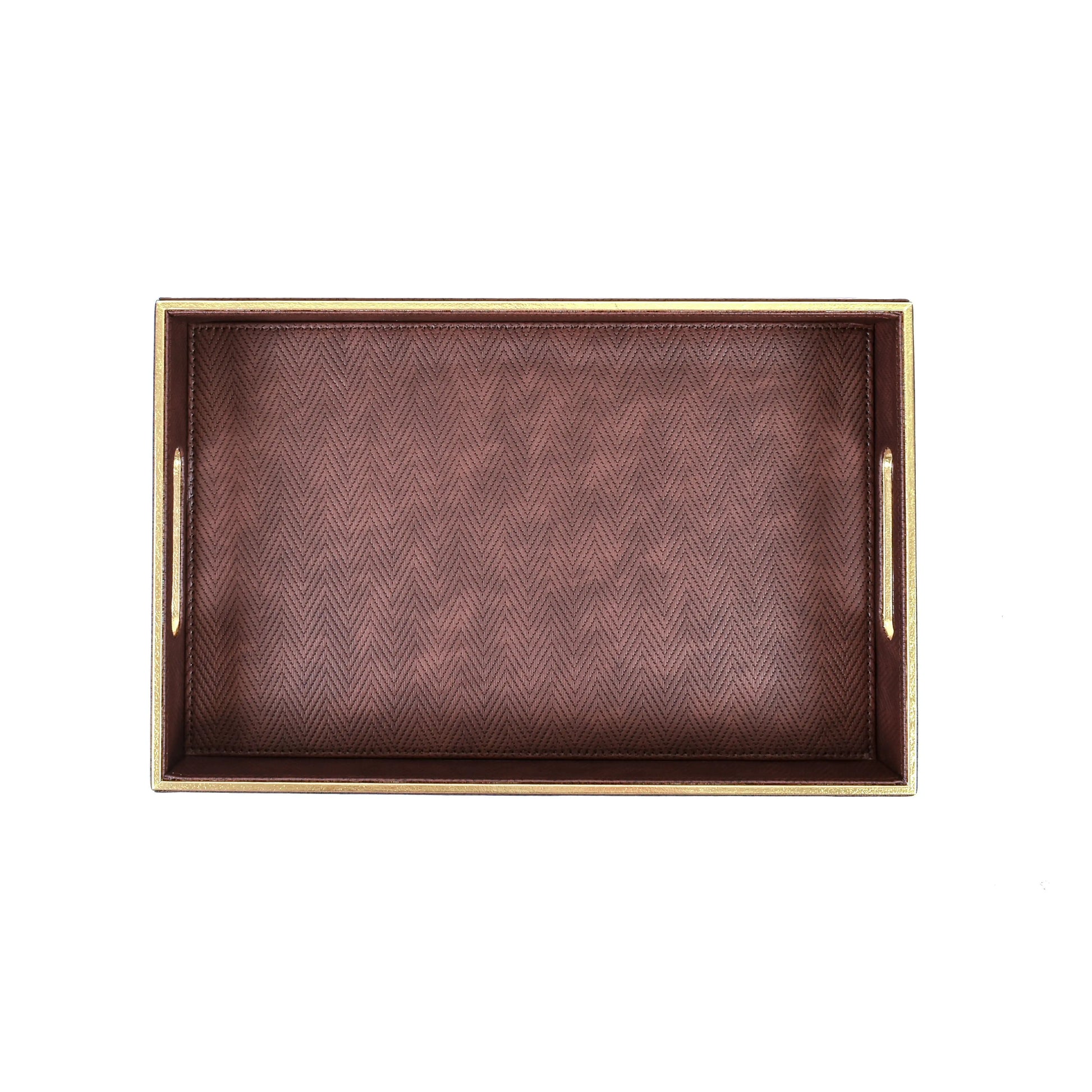 Leatherette Rectangle Serving Tray Set of 2 | Brown | Hamilton Ichkan