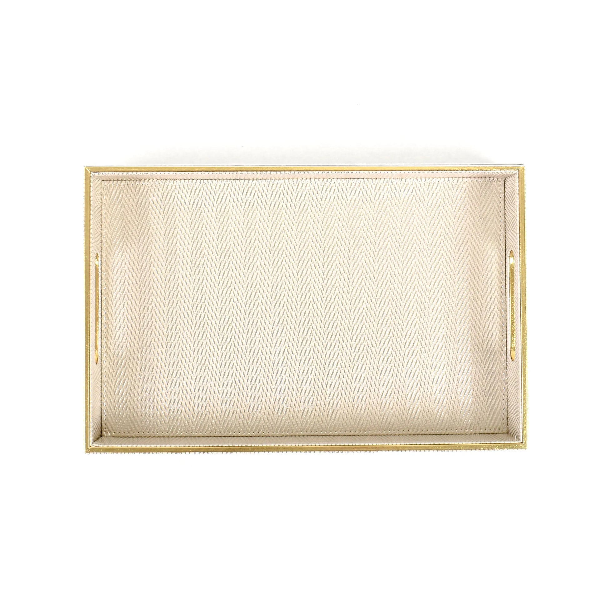 Leatherette Rectangle Serving Tray Set of 2 | White Gold | Hamilton Ichkan