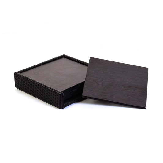 Leatherette Square Coasters Set of 6 | Black | Rubix Ichkan