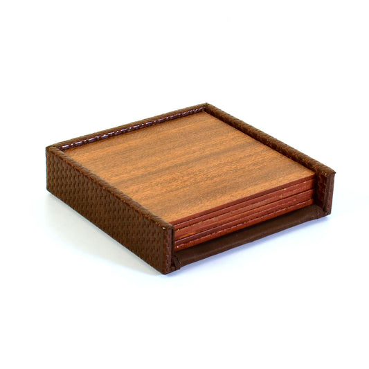 Leatherette Square Coasters Set of 6 | Brown | Rubix Ichkan