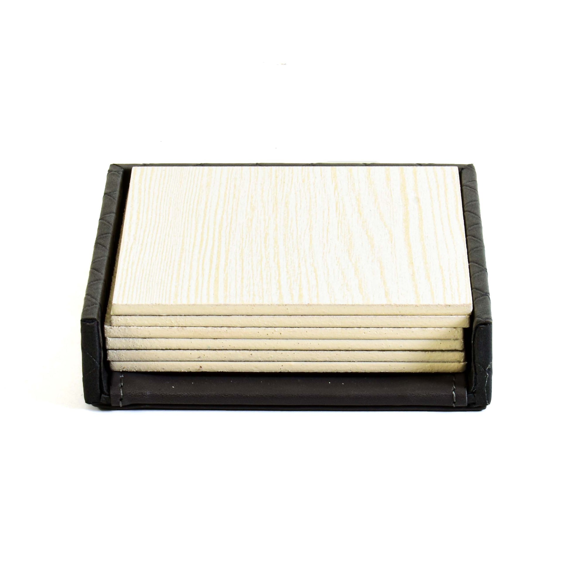 Leatherette Square Coasters Set of 6 | Grey | Rubix Ichkan