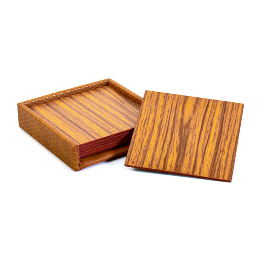 Leatherette Square Coasters Set of 6 | Tan | Rubix Ichkan