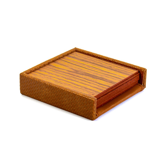 Leatherette Square Coasters Set of 6 | Tan | Rubix Ichkan
